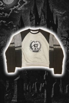 Upcyklovaná oversized mikina XXL s motivem Jack Skellington a pletenými rukávy Modifyed