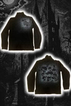 Upcyklovaná černá mikina M/L se stojáčkem a stříkaným motivem lebek Modifyed